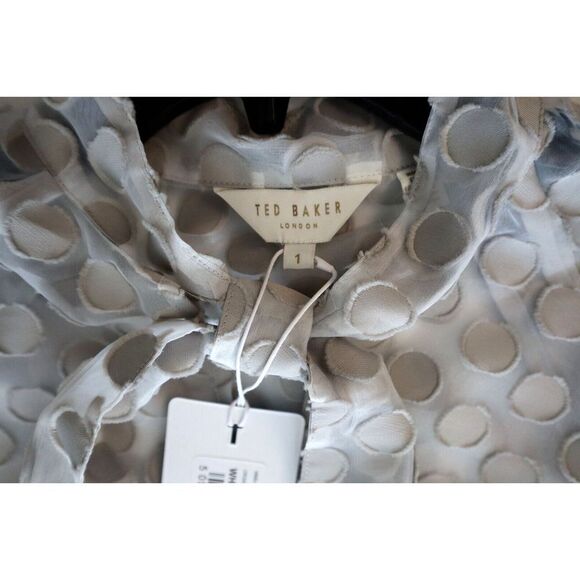 Ted Baker 259753 Women's Sz 1 Gray Caieta Organza Spot Tie Neck Blouse - Picture 7 of 12